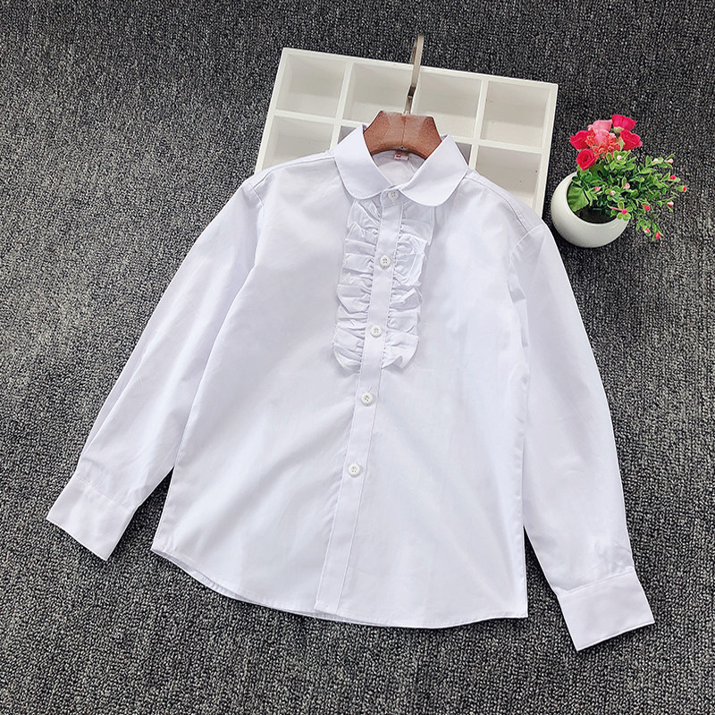 女童白色衬衣纯棉长袖2020秋冬新款中大童女宝宝上衣学生校服班服
