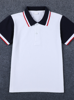 校徽印制 儿童校服短袖POLO衫白色T恤男女童小学生班服logo定制