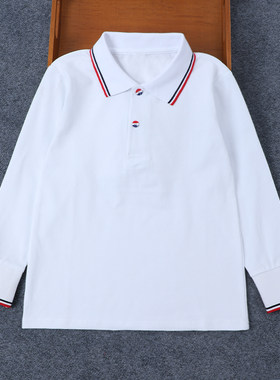 儿童校服白色长袖POLO衫加绒保暖