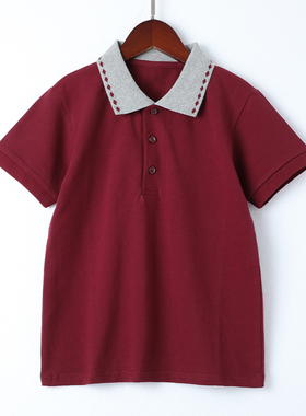 儿童校服短袖T恤紫色POLO衫夏装男女童半袖上衣中小学生毕业班服