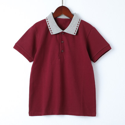儿童校服短袖T恤紫色POLO衫夏装男女童半袖上衣中小学生毕业班服