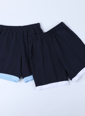 儿童深蓝色校服短裤夏季男童女童藏青运动裤纯棉中小学生五分裤子
