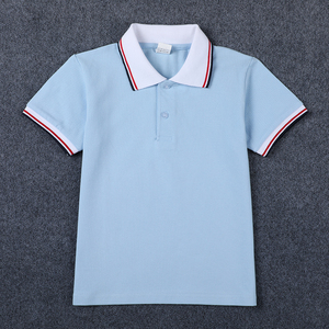 儿童POLO衫夏季童装校服短袖T恤浅蓝白领男童女童班服小学生上衣
