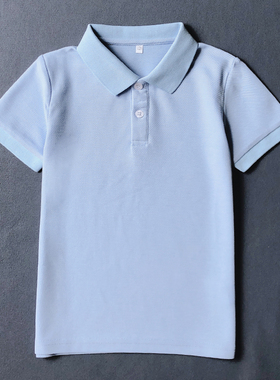 儿童校服短袖浅蓝色T恤POLO衫纯棉白色上衣中大童小学生班服园服