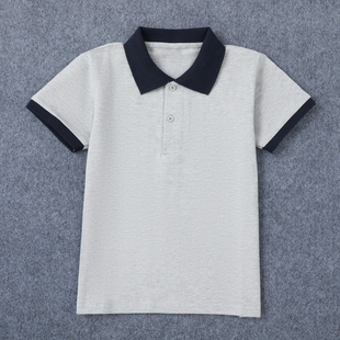 儿童灰色藏蓝领短袖T恤POLO衫男女孩学院园服班服小学生校服上衣