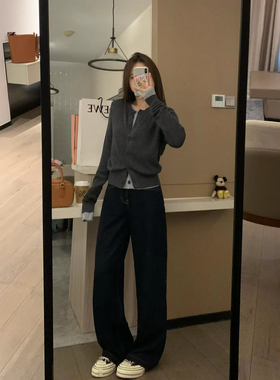 VASSE miu系 灰色假两件慵懒韩系设计感显瘦长袖针织衫毛衣开衫秋