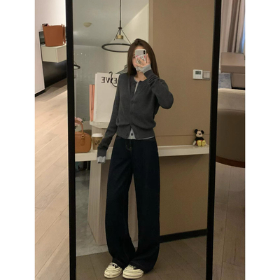 灰色假两件慵懒韩系设计感针织衫