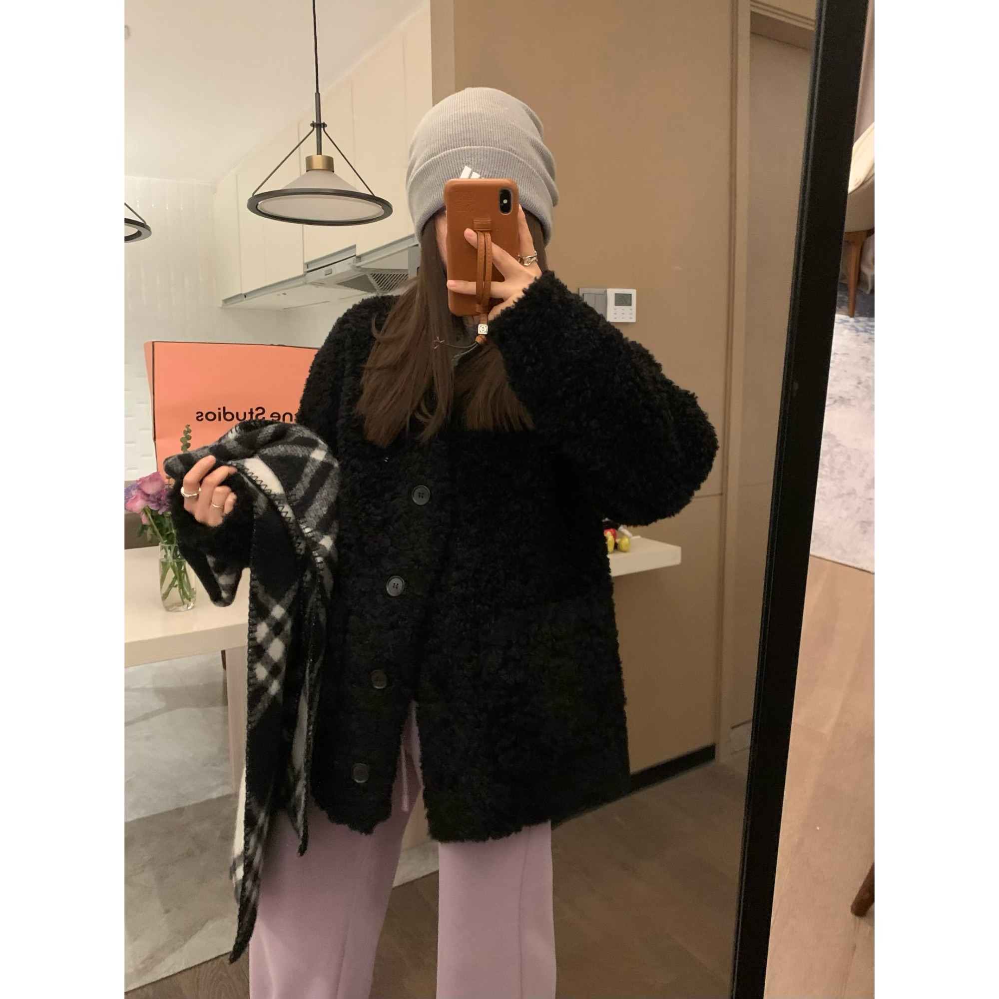 韩系慵懒感30羊羔毛皮毛一体外套