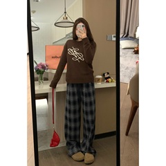 VASSE 冰岛灰蓝调 松弛感显瘦高腰松紧毛呢格子裤百搭休闲格纹裤