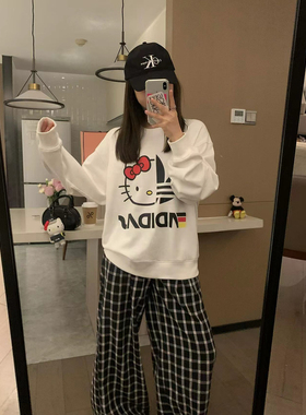 VASSE 谁不爱kitty 可爱kt印花圆领套头韩版宽松上衣长袖白色卫衣