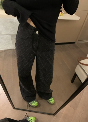 小香风显瘦高腰显瘦黑灰色牛仔裤