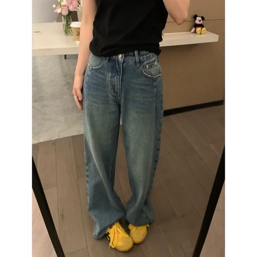 复古牛仔蓝柔软显瘦高腰牛仔裤
