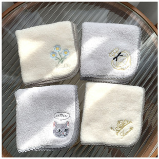 新品 出口日本單外貿(mào)純?nèi)逕o捻紗柔軟蓬松可愛刺繡方巾手帕小毛巾