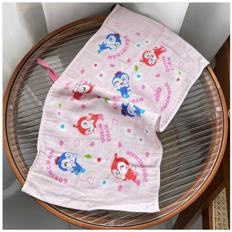 新品日单品质纯棉柔软纱布透气婴幼儿童带挂绳可爱小毛巾面巾围兜