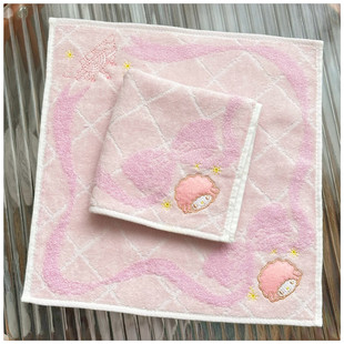 新出口日本外贸余单柔软蓬松纯棉割绒无捻毛巾面料可爱刺满绣方巾