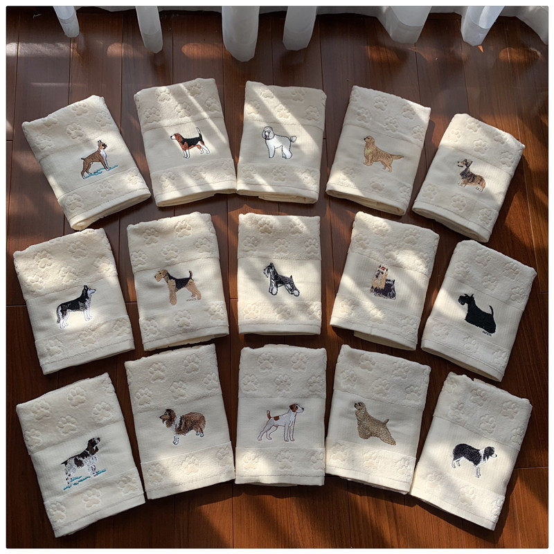 批外贸出口日本单发纯棉割绒柔软吸水狗刺绣无荧光剂洗脸面巾毛巾,居家布艺,毛巾/面巾,淘宝优惠券,粉丝福利购,淘宝优惠卷