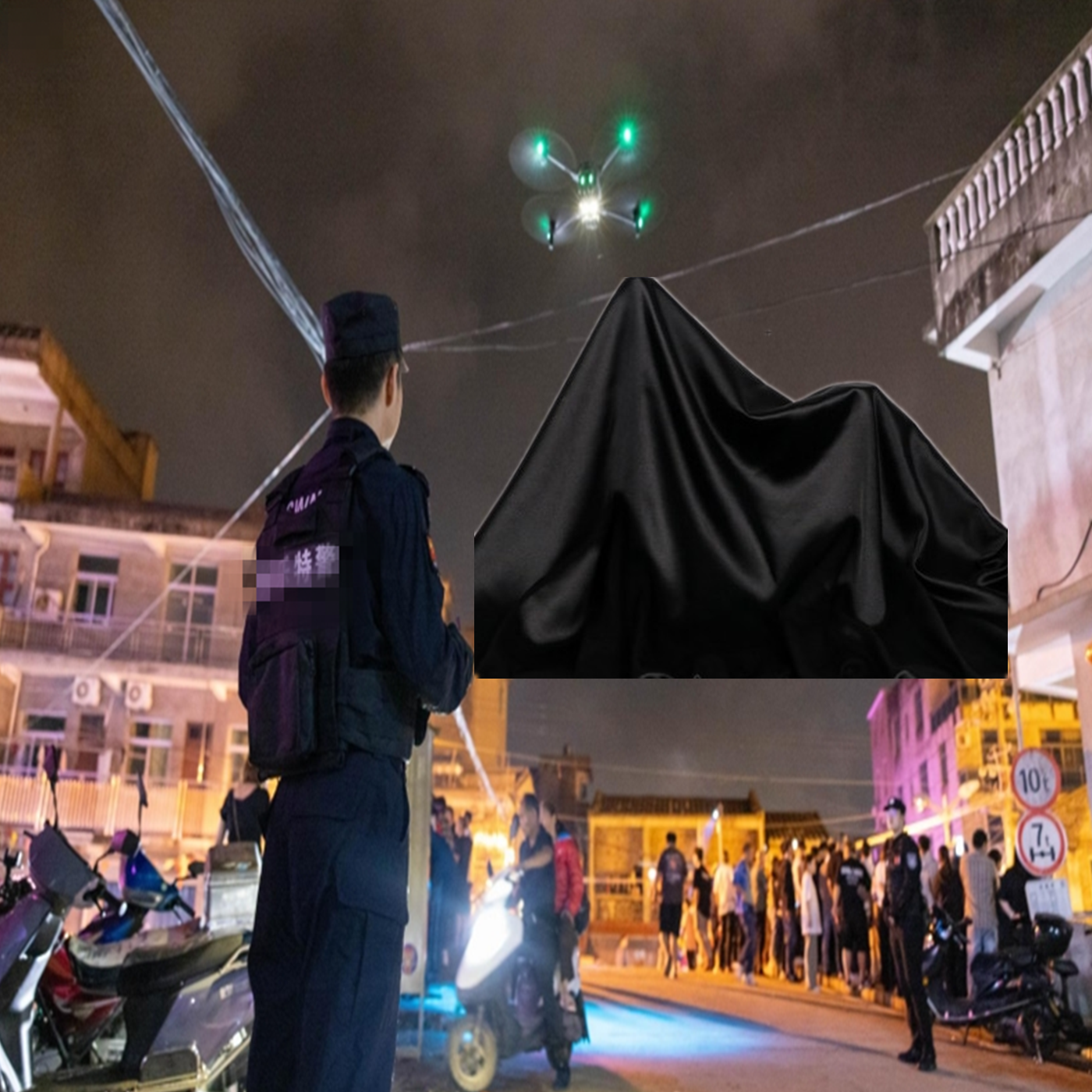 防警方无人机拍摄看到布防热成像