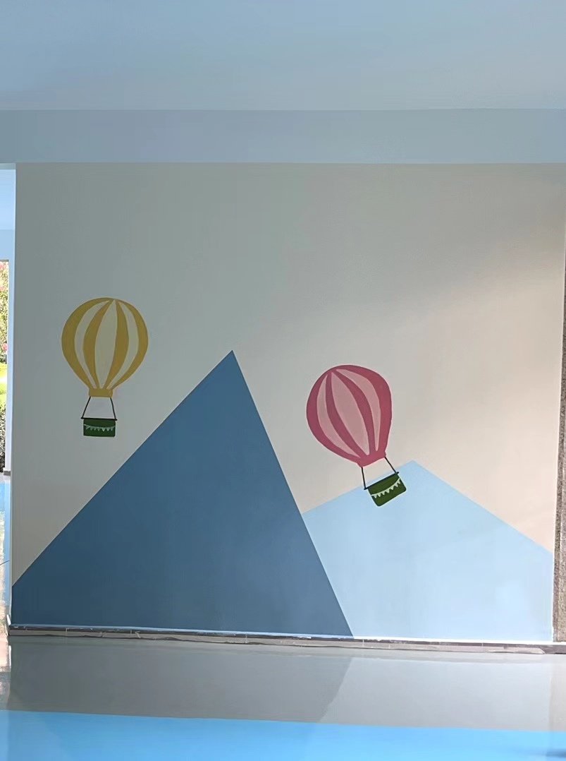小区架空层墙绘儿童娱乐墙体彩绘玄关背景墙美化社区涂鸦清新壁画