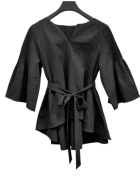 2026春夏新款女装S·D七分袖V领衬衫收腰显廋休闲百搭不规则衬衣