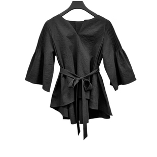 2026春夏新款女装S·D七分袖V领衬衫收腰显廋休闲百搭不规则衬衣