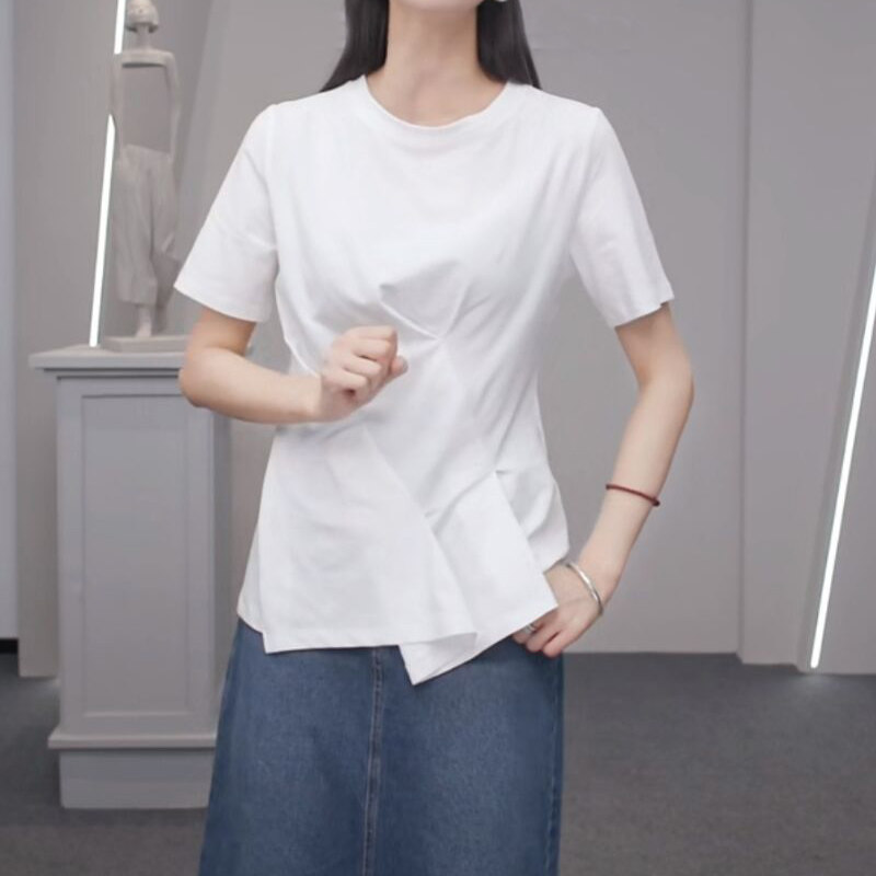 2026夏季新款女装S·D不规则百搭收腰显廋棉打底短袖T恤24260102