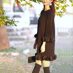 S·D法式 女装 中长裙款 宽松大码 连衣裙24421235 2026春季 花瓣袖 新款