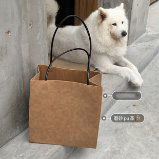 2025新款高级小众托特包复古大容量磨砂购物袋上课通勤手提单肩包