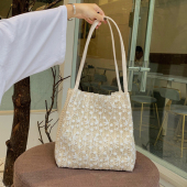 蕾丝单肩包编织水桶包百搭草编托特包 时尚 仙女手提包2026韩版 新款