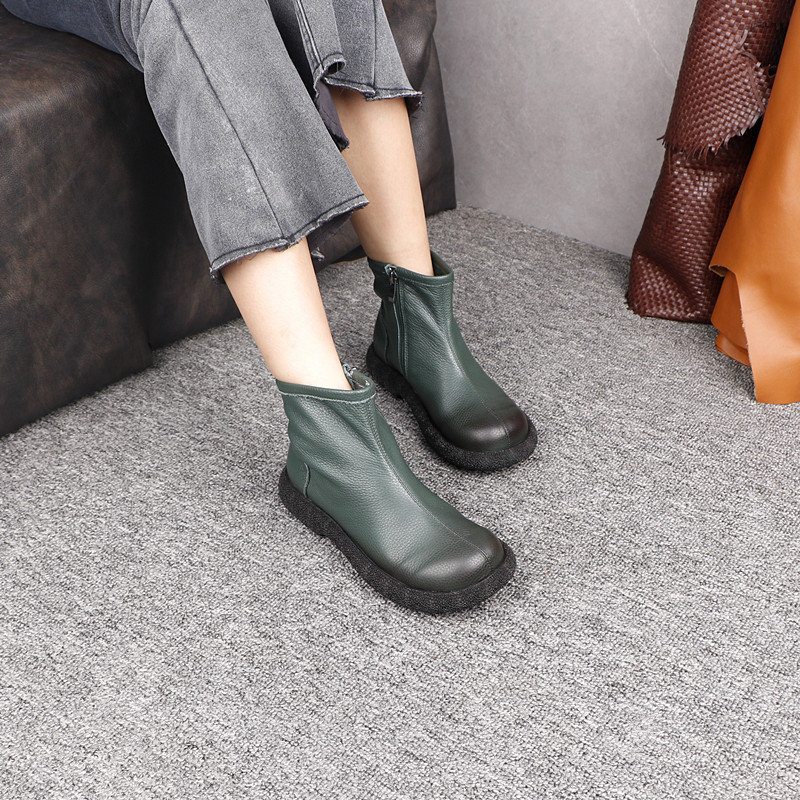 头层牛皮新款女士皮靴真皮软底防滑耐磨小众设计欧复古短靴可跨境