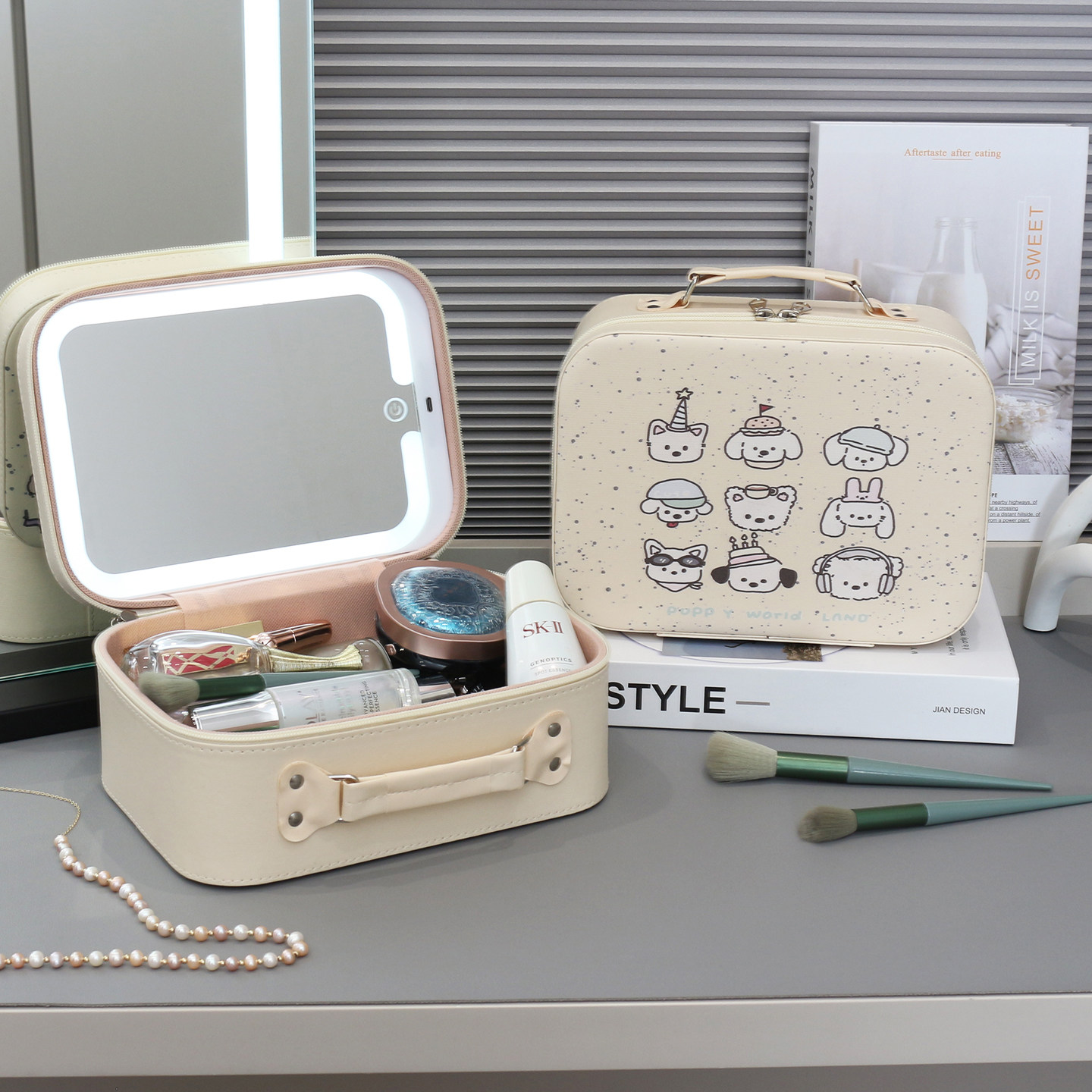 化妆包LED带灯带镜子小众化妆箱大容量手提便携多功能跟妆收纳盒,收纳整理,化妆包,淘宝优惠券,粉丝福利购,淘宝优惠卷