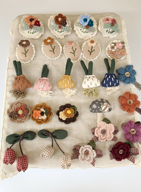 手工制作成品森女系日系手工花朵针织棉麻胸针别针日韩外贸花朵