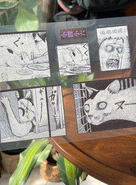 奇怪猫贴纸 伊藤润二的猫小四小六 暗黑复古黑白漫画和纸贴纸