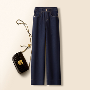 宽松显瘦直筒裤 深蓝色窄版 高腰阔腿裤 女春秋2026新款 子 休闲牛仔裤