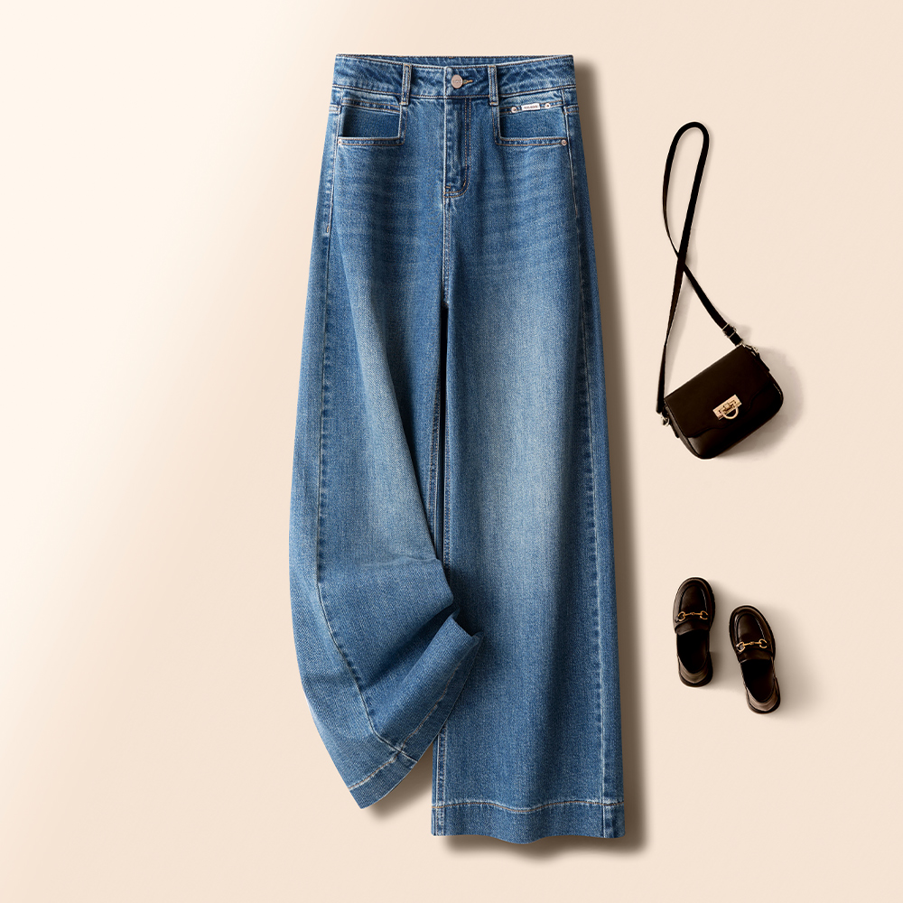 浅蓝色大阔腿牛仔裤女春秋2025新款高腰宽松大脚裤显瘦遮肉直筒裤