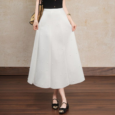重工钉珠A字半身裙女高级感伞裙2026年春夏新款白色气质优雅长裙