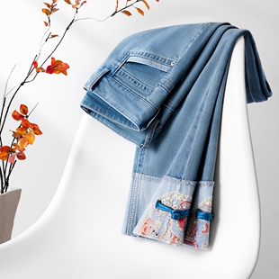 2026新款 子女春季 小个子长裤 修身 新中式 烟管裤 刺绣浅色牛仔哈伦裤