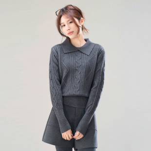 设计感内搭叠穿毛衣 套头女秋冬202春新款 韩式 翻领麻花绞纹针织衫