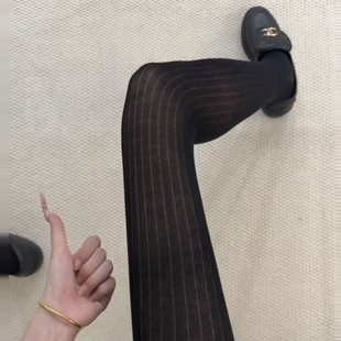 微透肉灰色打底裤 袜女秋冬百搭宽条竖条纹薄款 ins连裤 厚黑美学