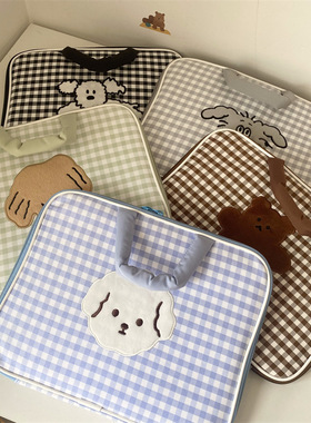 韩国刺绣格纹可爱卡通手提笔记本电脑收纳包ins11/13寸内胆保护套