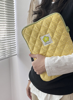 棋盘格子14寸电脑内胆包苹果macbook11寸保护套手拿收纳包平板包