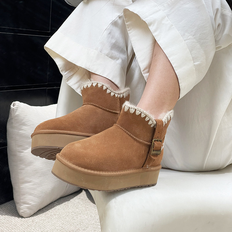 毛线编制V口雪地靴女厚底侧扣保暖加厚桑坡村羊皮毛一体防滑短靴,女鞋,时尚雪地靴,淘宝优惠券,粉丝福利购,淘宝优惠卷