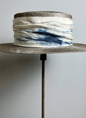 禾创社手工帽子平顶宽檐扎染布艺装饰礼帽女夏高级灰色系文艺草帽