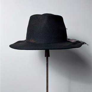 小众设计师费多拉帽子男女手工火烧宽檐毛呢帽秋冬不规则造型礼帽