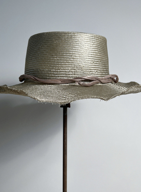 禾创社大檐植物染浅灰色草帽夏季女士出游遮阳凹造型手工草编帽子