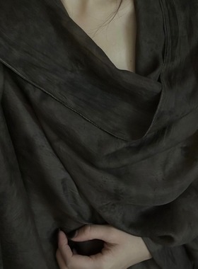 禾创社植物染高级灰色系列围巾女士轻薄柔软100%桑蚕丝披肩