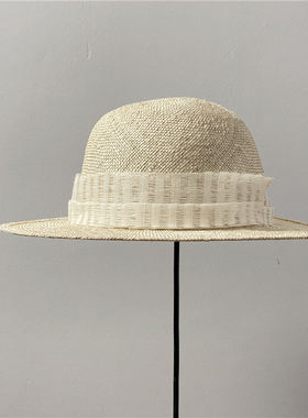 白色清新圆顶宽檐小礼帽夏文艺女生穿搭草编帽日系风甜美可爱草帽