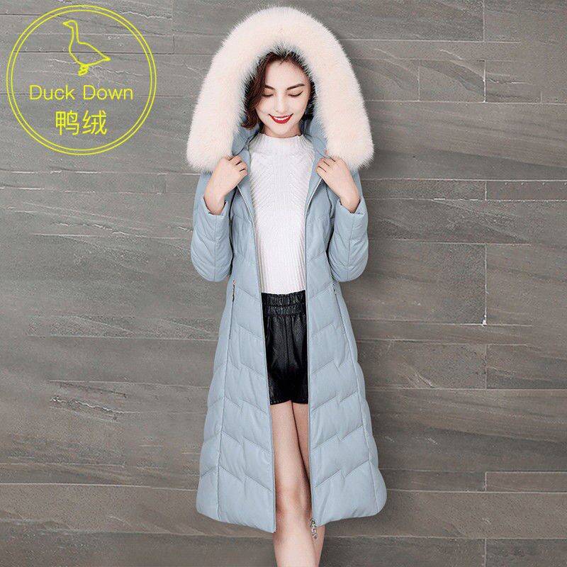 冬季海宁羽绒服女中长款白鸭绒外套2025新款韩版修身狐狸毛领皮衣