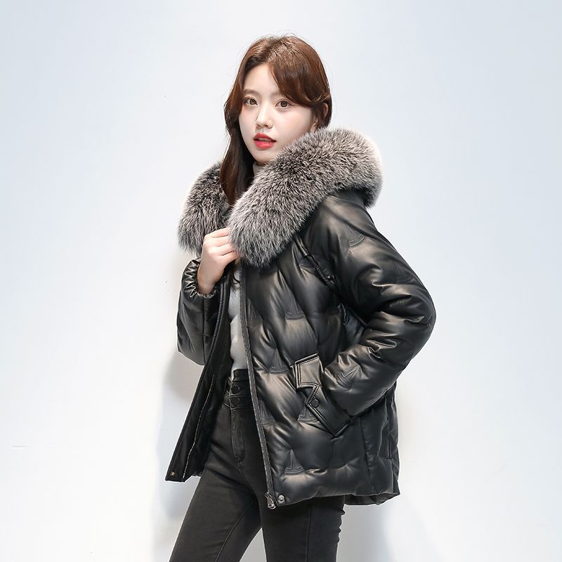2025新款真皮皮衣女短款海宁绵羊皮狐狸毛宽松外套真皮羽绒服冬季