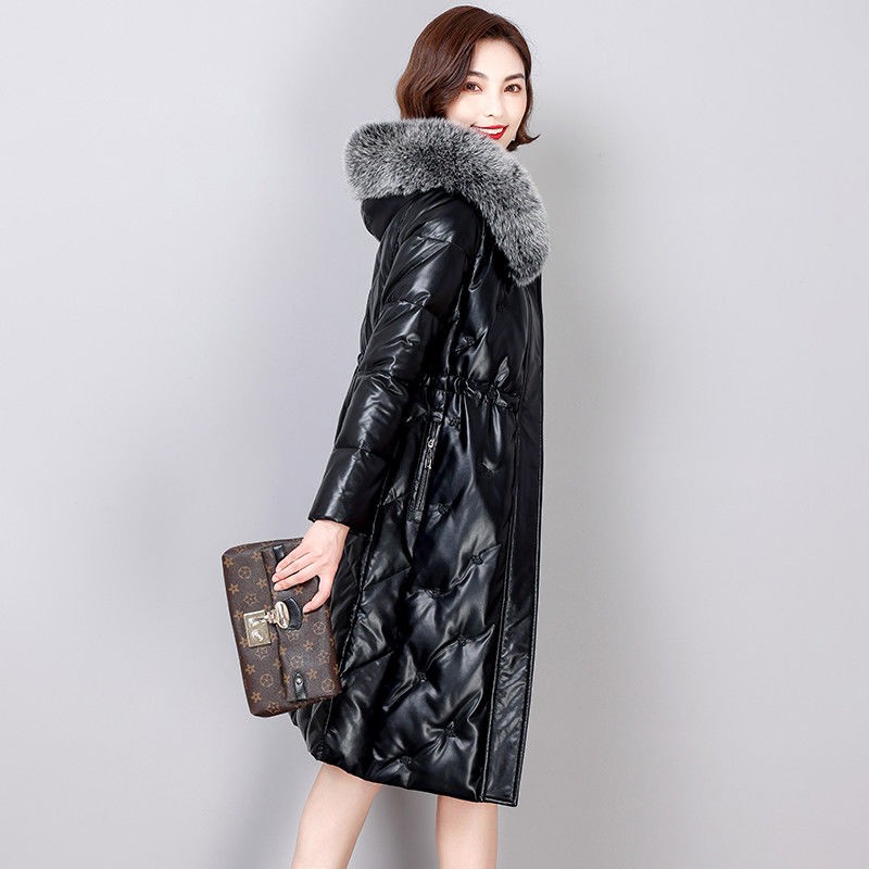 海宁真皮羽绒服女绵羊皮2025新款修身加绒加厚中长款过膝皮衣外套