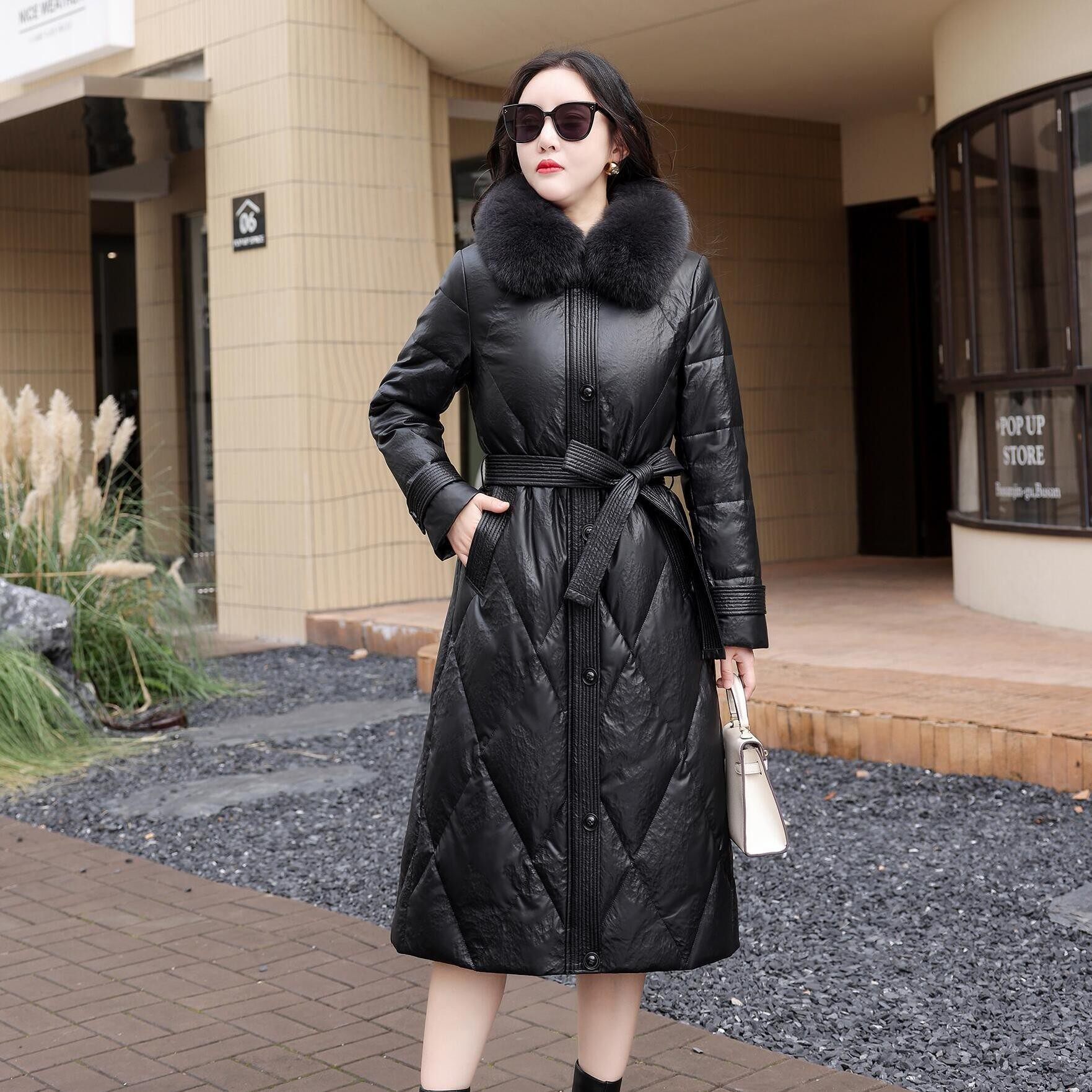 绵羊皮羽绒服女中长款2025新款狐狸毛领海宁真皮皮衣加厚外套大码